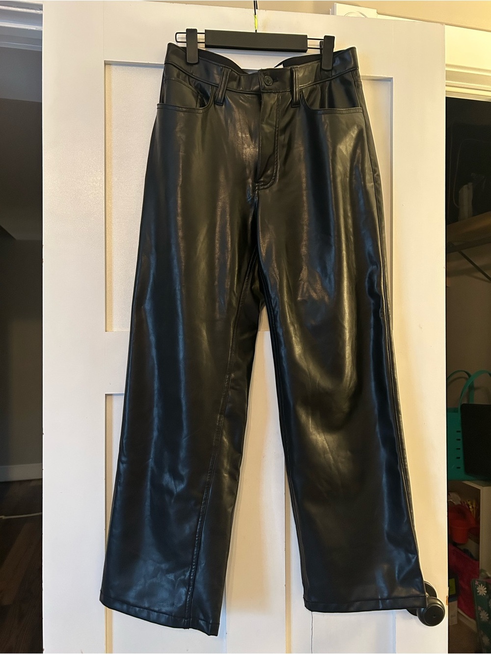 Abercrombie & Fitch Black Faux Leather Straight-Leg Pants